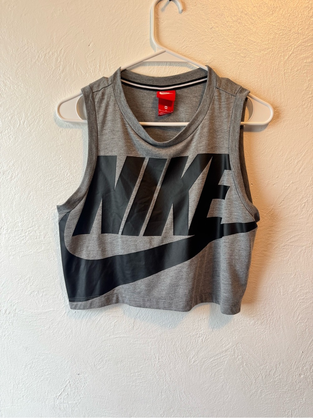 Nike Grey Cropped Tank with Large Black Logo